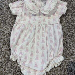 Lila and Hayes baby girl Bunny Romper white lavender Easter bubble 18-24m